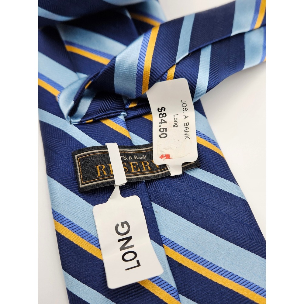Jos. A. Bank Reserve Silk Tie Mens Navy Blue Gold Striped Extra Long XL Necktie - Picture 3 of 4